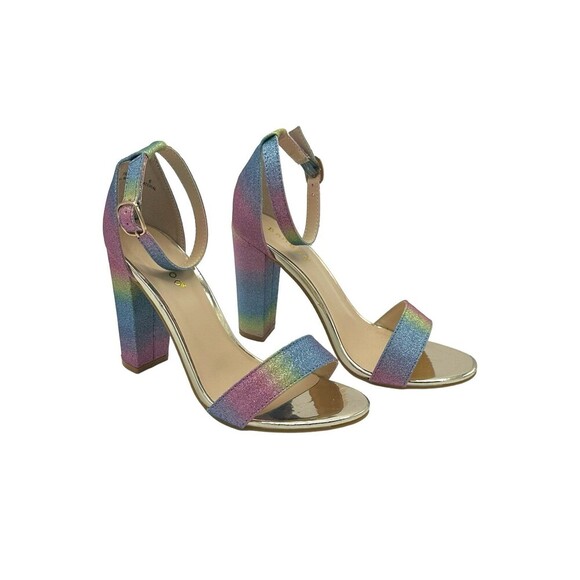 BAMBOO Women's Block Heel Sandal , Pastel Rainbow Glitter size 6B NEW - Picture 5 of 7